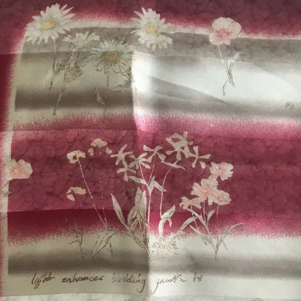 Adrienne Vittadini Red Pink and Gold Floral Silk Scarf